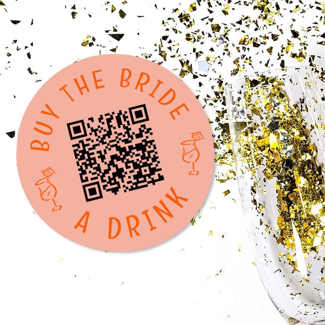Sticker Rond Acheter La Mariée Un Code QR Rose Enterrement de V (Pink and red Buy The Bride A Drink QR code sticker.)