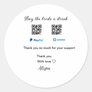 Sticker Rond Acheter une boisson à la mariée don QR Venmo PayPa
