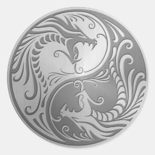 Sticker Rond Acier inoxydable Yin Yang Dragons