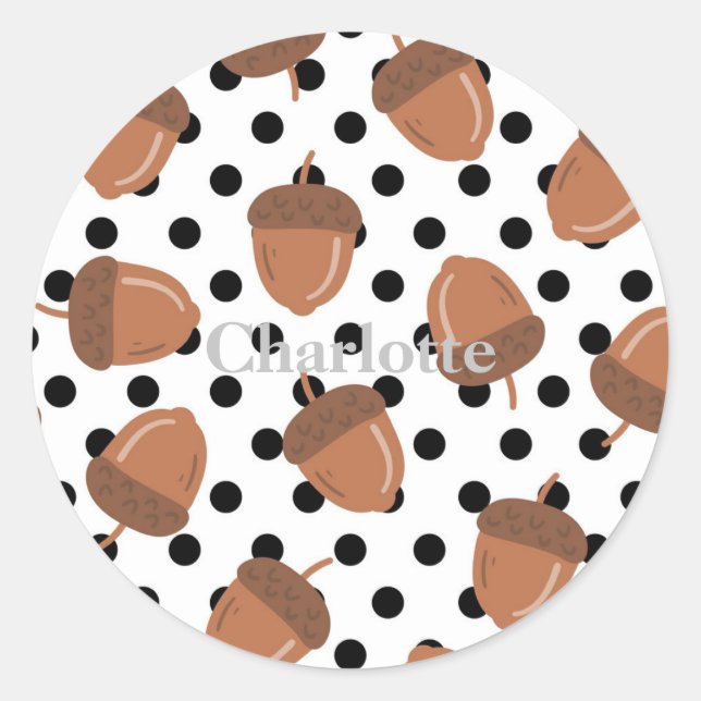 Sticker Rond Acorn Black Dots Automne Y2K Motif (Devant)