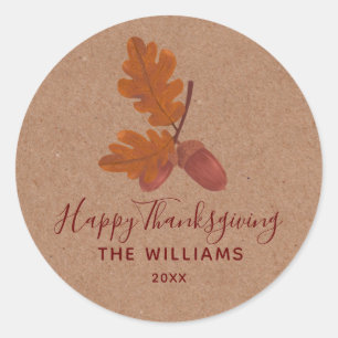 Sticker Rond Acorn "Bon thanksgiving" Personnalisé