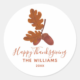 Sticker Rond Acorn "Bon thanksgiving" Personnalisé