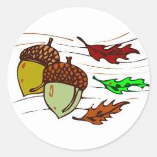 Sticker Rond Acorns Et Feuille