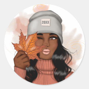 Sticker Rond Action de Grâce d'automne confortable afro-américa
