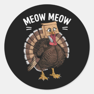 Sticker Rond Action de grâce drôle de chat dinde Miaou automne