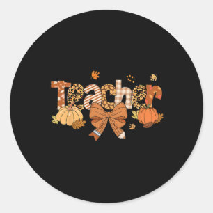 Sticker Rond Action de grâce Professeur Léopard Automne Citroui