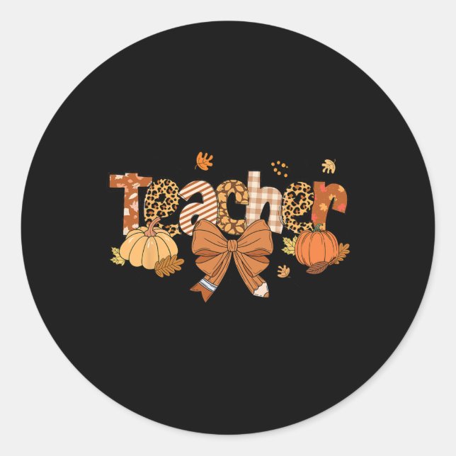 Sticker Rond Action de grâce Professeur Léopard Automne Citroui (Devant)