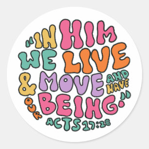 Sticker Rond Acts 17:28 Lettre Main Levée Typographie Colorée