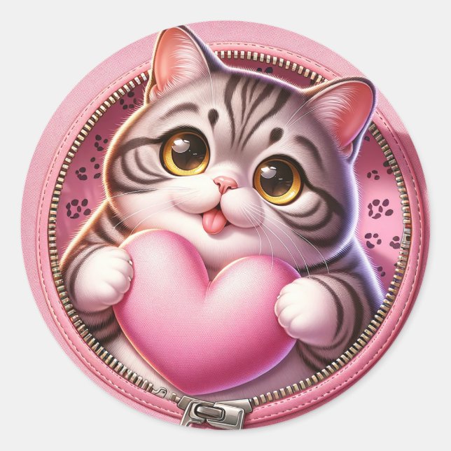 Sticker Rond AD 002 - Graphisme numérique de chat mignon  (Devant)