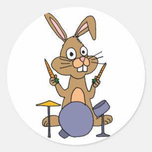Sticker Rond AD- Superbe Lapin Lapin Jouer Des Tambons