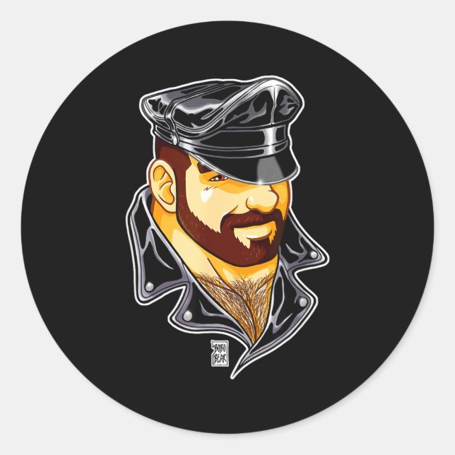 Sticker Rond Adam aime le chapeau de cuir  (Devant)