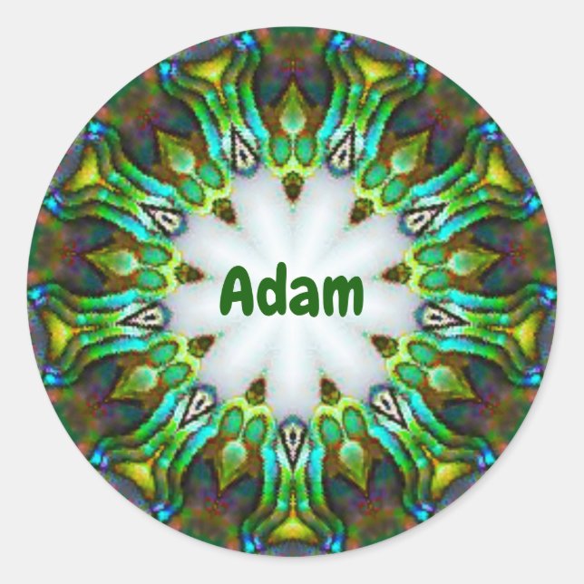 Sticker Rond ADAM ~ Personalised Paua Shell Fractal ~  (Devant)