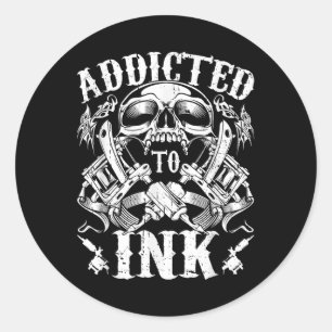 Sticker Rond Addicité À L'Encre Tatouage