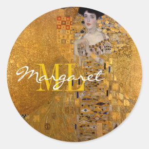 Sticker Rond Adele, Lady in Gold de Gustav Klimt, Monogramme