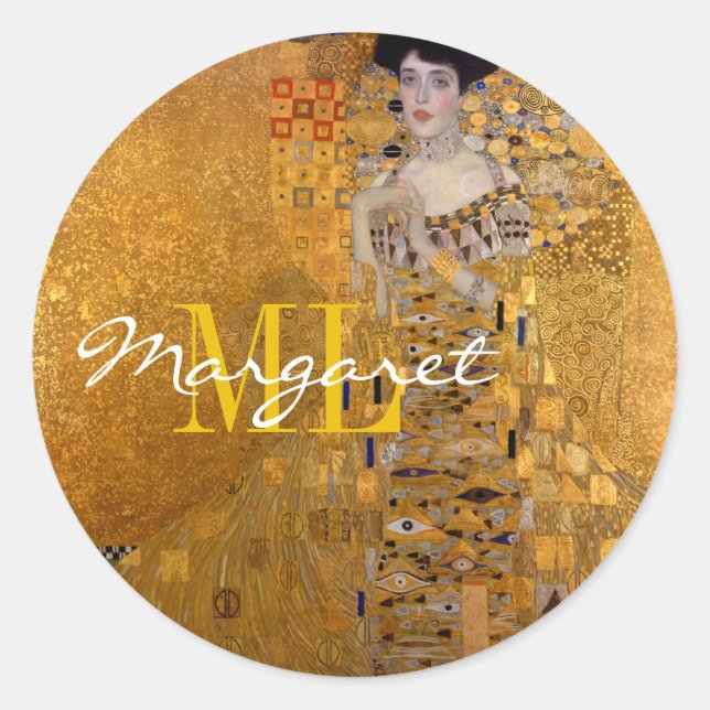 Sticker Rond Adele, Lady in Gold par Gustav Klimt, Monogramme (Devant)
