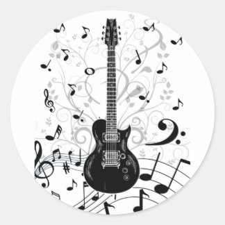 Sticker Rond Adesivo redondo autocolante musical com guitarra