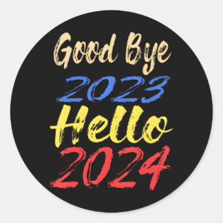 Sticker Rond Adieu 2023 Bonjour 2024 Noël Joyeux Nouveau