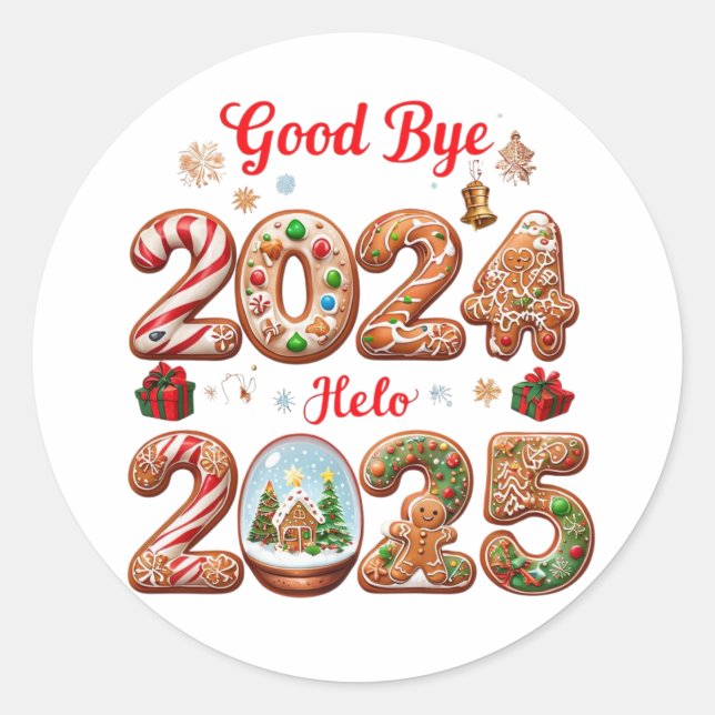 Sticker Rond Adieu 2024 Bonjour 2025 Bonne année Design (Devant)