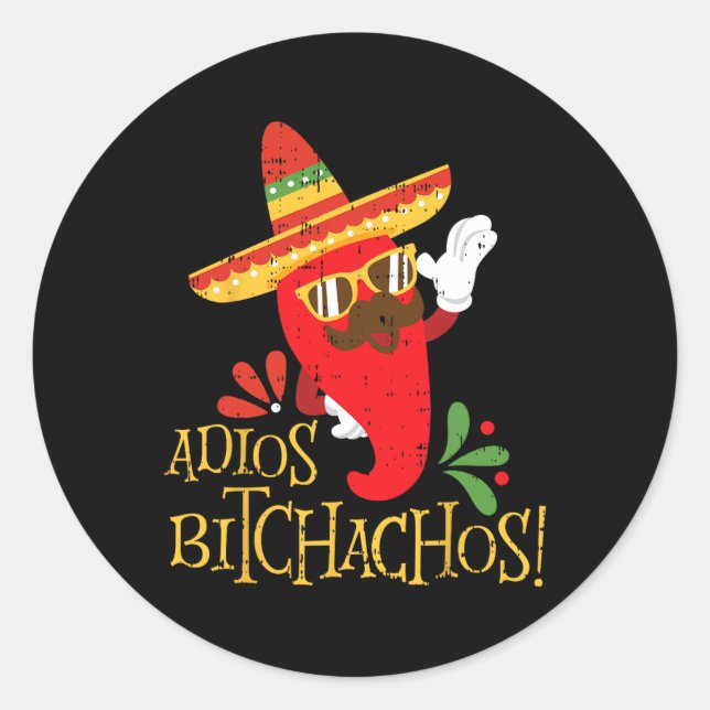 Sticker Rond Adios Achos Cinco De Mayo Mexicain Chili Peppers (Devant)