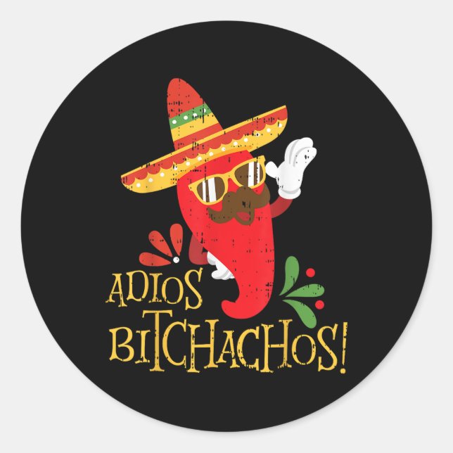 Sticker Rond Adios Achos Cinco De Mayo Mexicain Chili Peppers (Devant)