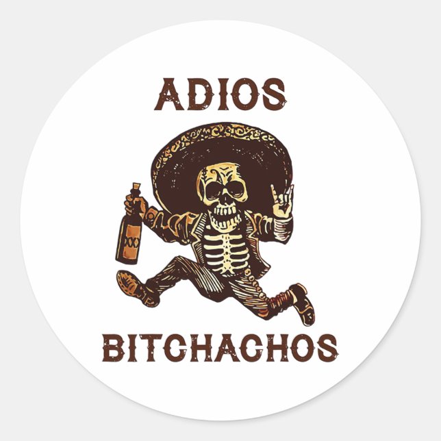 Sticker Rond Adios Achos Cinco De Mayo Skeleton Boire (Devant)