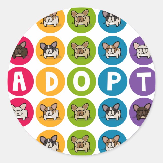Sticker Rond Adopter Rainbow Frenchie (Devant)