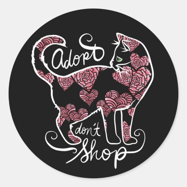 Sticker Rond Adoptez Ne pas Acheter Chat Kitty Rose (Devant)