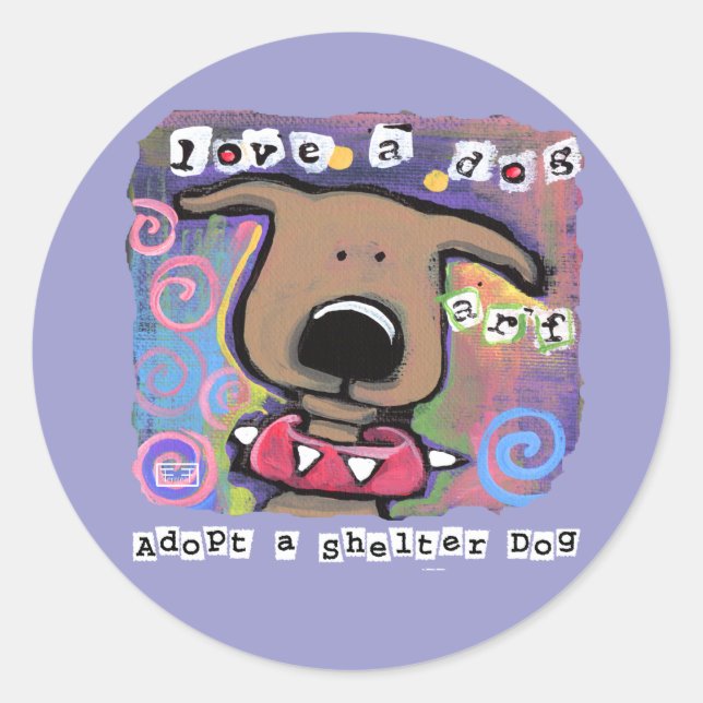 Sticker Rond Adoptez un chien refuge, aimez un chien (Devant)