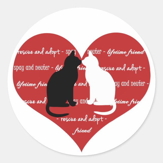 Sticker Rond Adoption de chats, secourir l'autocollant de coeur (Devant)