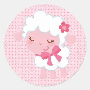 Sticker Rond Adorable Agneau Rose Bébé