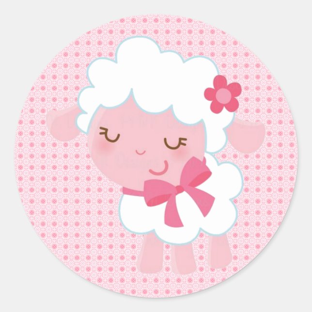 Sticker Rond Adorable Agneau Rose Bébé (Devant)