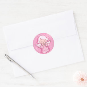 Sticker Rond Adorable Ange Rose Pour Fille