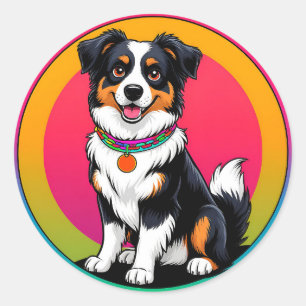 Sticker Rond adorable Australian Shepherd Cartoon dog