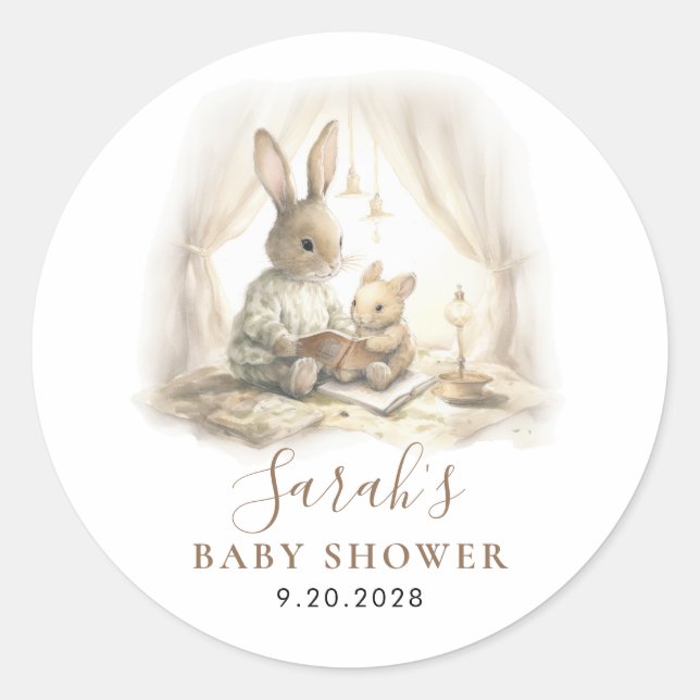 Sticker Rond Adorable Baby shower de lapin aquarelle (Devant)
