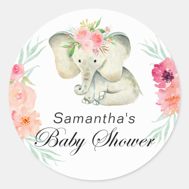 Sticker Rond Adorable Baby shower éléphant pour fille (Devant)