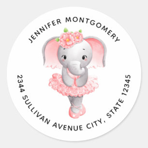Sticker Rond Adorable Ballerina Elephant En Pointe Adresse