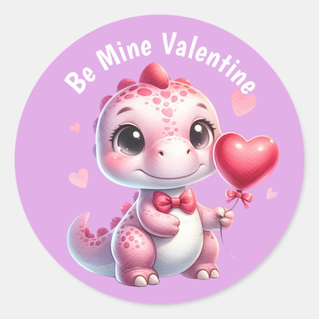 Sticker Rond Adorable Ballons Coeur Rose Dinosaur Valentine (Devant)