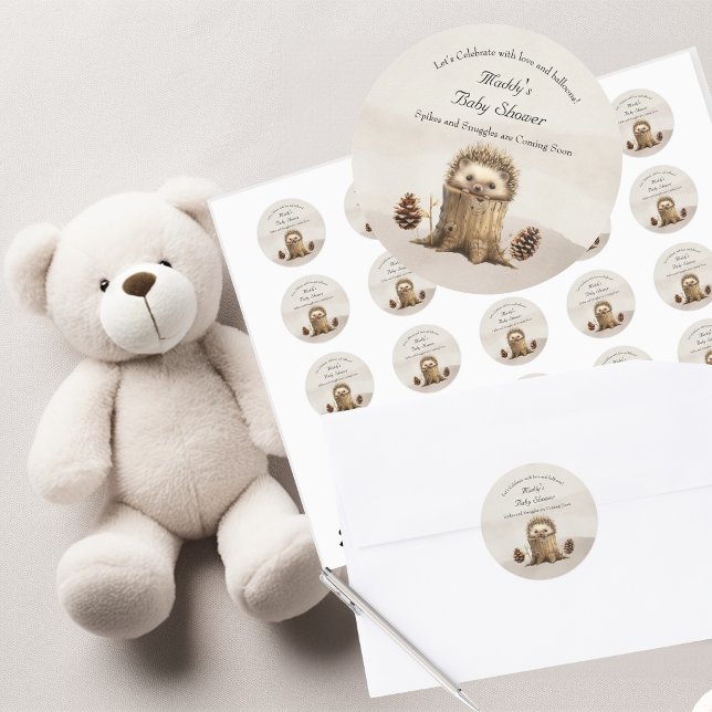 Sticker Rond Adorable Bébé mignon Baby shower de hérisson (Créateur téléchargé)