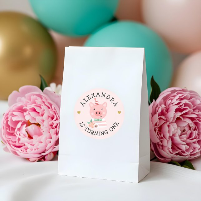 Sticker Rond adorable bébé Piggy Party animal adorable (Cute Adorable baby Piggy Party Animal Classic Round Sticker)