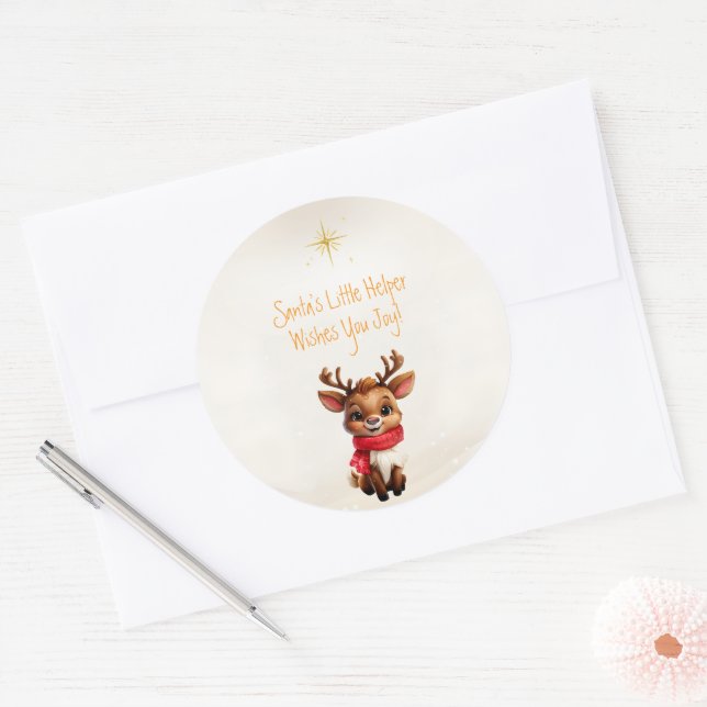 Sticker Rond Adorable bébé renne Message de Noël (Enveloppe)