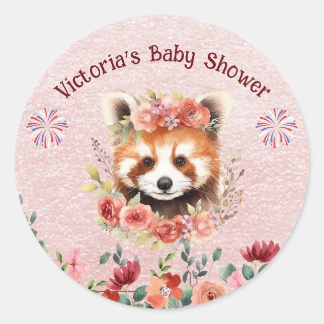 Sticker Rond Adorable bébé rouge Panda Baby shower ours (Devant)