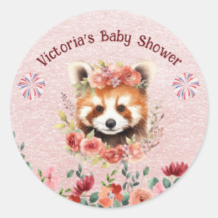 Sticker Rond Adorable bébé rouge Panda Baby shower ours