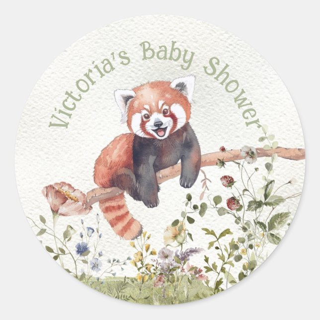 Sticker Rond Adorable bébé rouge Panda Baby shower ours (Devant)
