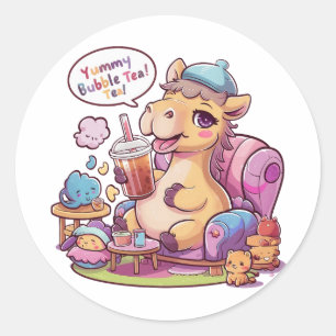 Sticker Rond Adorable Camel de dessin : Cosy, Kawaii Vibes