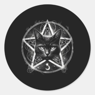 Sticker Rond Adorable chat noir Pentagram Pentacle Star Goth Ki