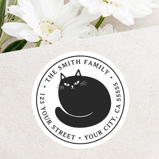 Sticker Rond Adorable chaton noir adresse de retour (Cute black cat kitten return address classic round sticker)