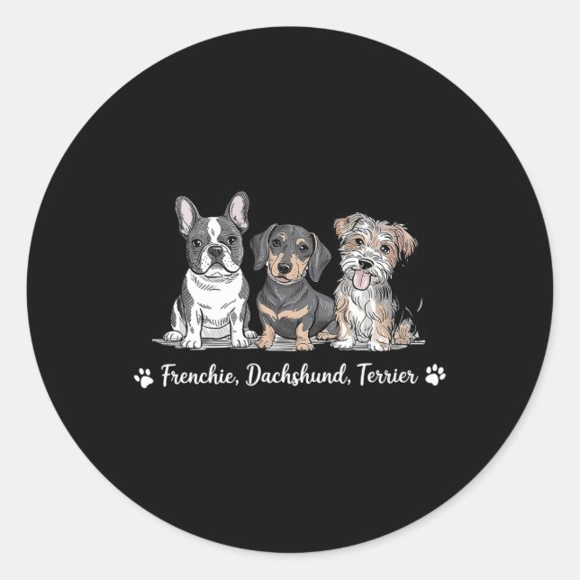 Sticker Rond Adorable Dog Trio Art (Devant)
