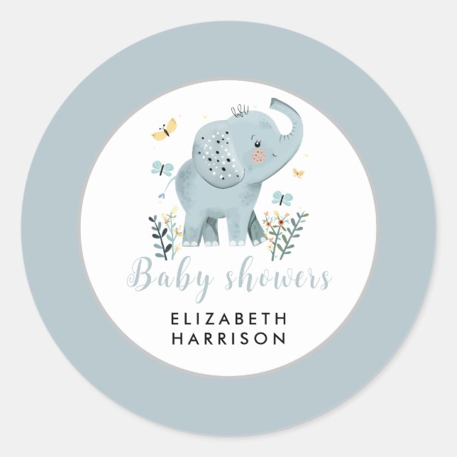 Sticker Rond adorable Elephant Blue Baby Boy Douche (Devant)