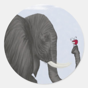 Sticker Rond Adorable éléphant et mignonne coccinelle