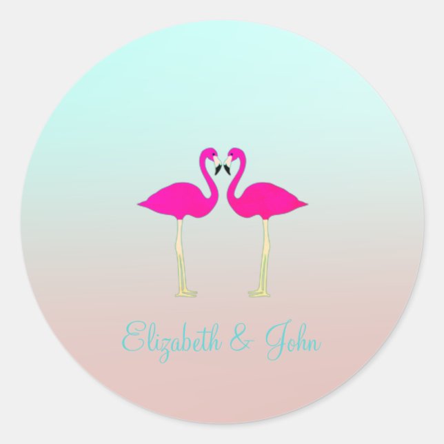 Sticker Rond Adorable Flamants roses Roses Dans L'Amour Personn (Devant)